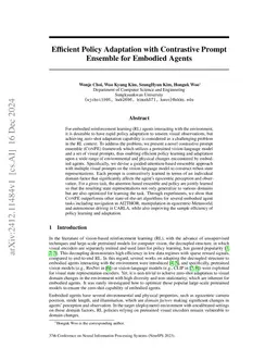 Efficient Policy Adaptation with Contrastive Prompt Ensemble for
  Embodied Agents