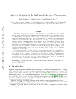 Adaptive Manipulation for Coalitions in Knockout Tournaments