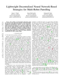 Lightweight Decentralized Neural Network-Based Strategies for
  Multi-Robot Patrolling