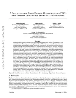 A Digital Twin for Diesel Engines: Operator-infused Physics-Informed Neural Networks with Transfer Learning for Engine Health Monitoring