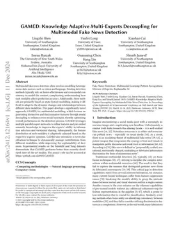 GAMED: Knowledge Adaptive Multi-Experts Decoupling for Multimodal Fake News Detection