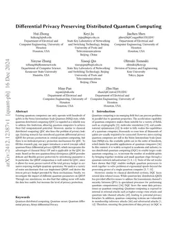 Differential Privacy Preserving Distributed Quantum Computing