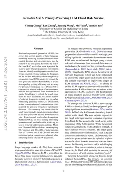 RemoteRAG: A Privacy-Preserving LLM Cloud RAG Service