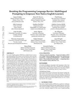 Breaking the Programming Language Barrier: Multilingual Prompting to
  Empower Non-Native English Learners
