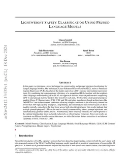 Lightweight Safety Classification Using Pruned Language Models