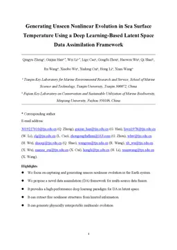 Generating Unseen Nonlinear Evolution in Sea Surface Temperature Using a
  Deep Learning-Based Latent Space Data Assimilation Framework