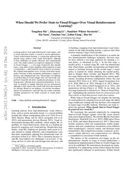 When Should We Prefer State-to-Visual DAgger Over Visual Reinforcement
  Learning?