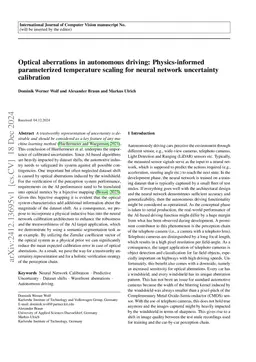 Optical aberrations in autonomous driving: Physics-informed parameterized temperature scaling for neural network uncertainty calibration