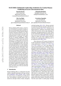 MATCHED: Multimodal Authorship-Attribution To Combat Human Trafficking
  in Escort-Advertisement Data