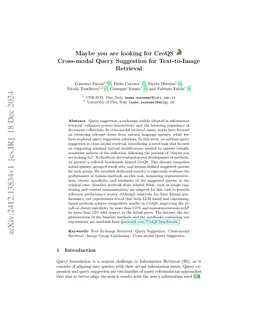 Maybe you are looking for CroQS: Cross-modal Query Suggestion for
  Text-to-Image Retrieval