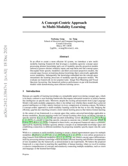 A Concept-Centric Approach to Multi-Modality Learning