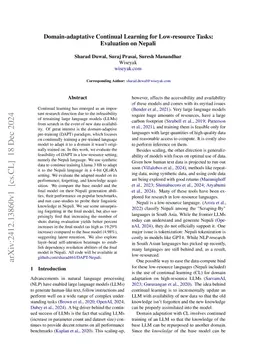 Domain-adaptative Continual Learning for Low-resource Tasks: Evaluation
  on Nepali