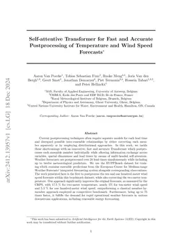 Self-attentive Transformer for Fast and Accurate Postprocessing of Temperature and Wind Speed Forecasts