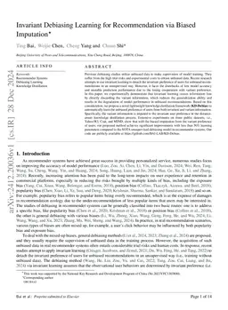 Invariant debiasing learning for recommendation via biased imputation