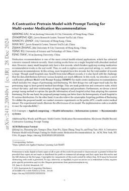 A Contrastive Pretrain Model with Prompt Tuning for Multi-center Medication Recommendation
