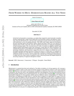 From Worms to Mice: Homeostasis Maybe All You Need