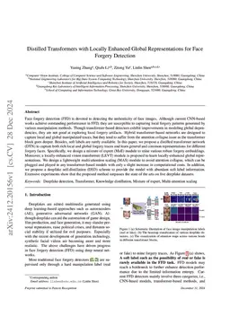 Distilled Transformers with Locally Enhanced Global Representations for Face Forgery Detection