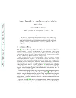 Lower bounds on transformers with infinite precision