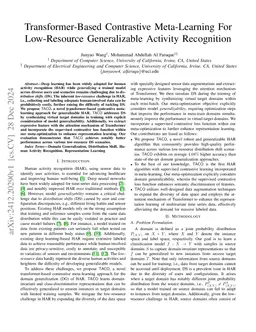 Transformer-Based Contrastive Meta-Learning For Low-Resource Generalizable Activity Recognition