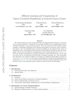 Efficient Learning and Computation of Linear Correlated Equilibrium in General Convex Games