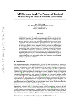 Self-Disclosure to AI: The Paradox of Trust and Vulnerability in Human-Machine Interactions