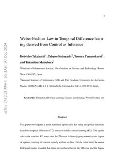 Weber-Fechner Law in Temporal Difference learning derived from Control as Inference