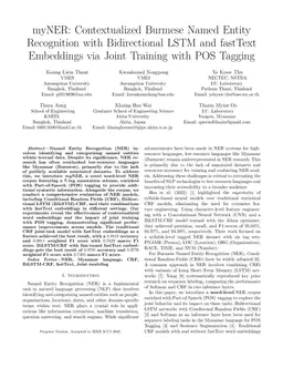 myNER: Contextualized Burmese Named Entity Recognition with Bidirectional LSTM and fastText Embeddings via Joint Training with POS Tagging