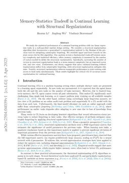 Memory-Statistics Tradeoff in Continual Learning with Structural Regularization