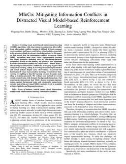 MInCo: Mitigating Information Conflicts in Distracted Visual Model-based Reinforcement Learning