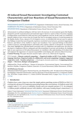 AI-induced sexual harassment: Investigating Contextual Characteristics and User Reactions of Sexual Harassment by a Companion Chatbot
