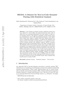 Sigma: A dataset for text-to-code semantic parsing with statistical analysis