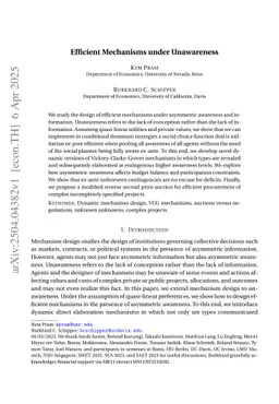 Efficient Mechanisms under Unawareness