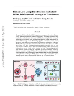 Human-Level Competitive Pokémon via Scalable Offline Reinforcement Learning with Transformers