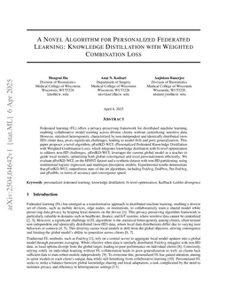 A Novel Algorithm for Personalized Federated Learning: Knowledge Distillation with Weighted Combination Loss