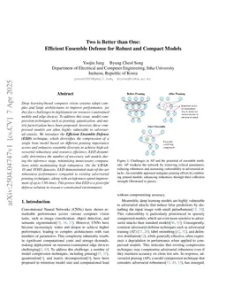 Two is Better than One: Efficient Ensemble Defense for Robust and Compact Models