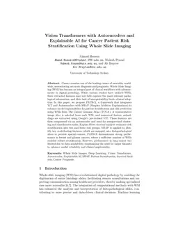 Vision Transformers with Autoencoders and Explainable AI for Cancer Patient Risk Stratification Using Whole Slide Imaging