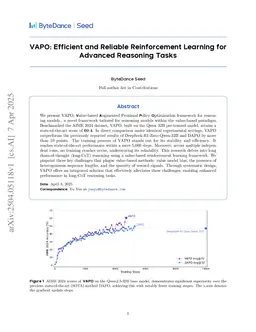 VAPO: Efficient and Reliable Reinforcement Learning for Advanced Reasoning Tasks