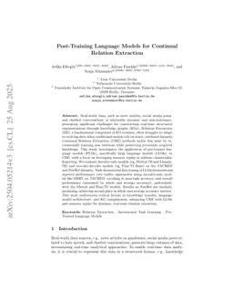 Post-Training Language Models for Continual Relation Extraction