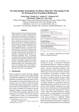 Two Intermediate Translations Are Better Than One: Fine-tuning LLMs for Document-level Translation Refinement