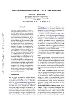 Layer-Aware Embedding Fusion for LLMs in Text Classifications