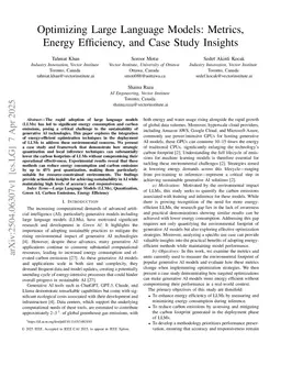 Optimizing Large Language Models: Metrics, Energy Efficiency, and Case Study Insights