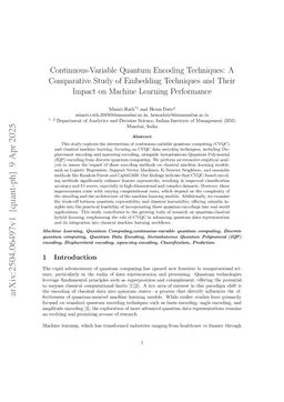 Continuous-Variable Quantum Encoding Techniques: A Comparative Study of Embedding Techniques and Their Impact on Machine Learning Performance