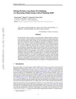 Missing Premise exacerbates Overthinking: Are Reasoning Models losing Critical Thinking Skill?