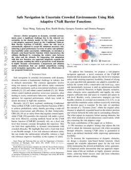Safe Navigation in Uncertain Crowded Environments Using Risk Adaptive CVaR Barrier Functions