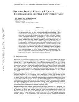 Societal Impacts Research Requires Benchmarks for Creative Composition Tasks