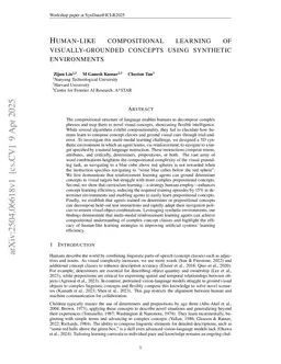 Human-like compositional learning of visually-grounded concepts using synthetic environments