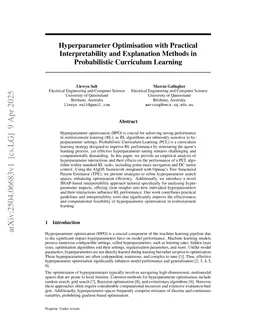 Hyperparameter Optimisation with Practical Interpretability and Explanation Methods in Probabilistic Curriculum Learning