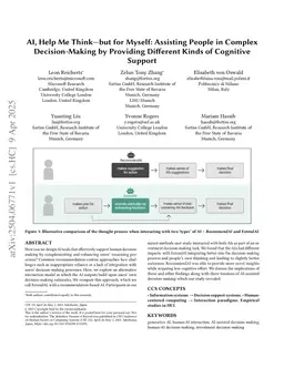 AI, Help Me Think$\unicode{x2014}$but for Myself: Assisting People in Complex Decision-Making by Providing Different Kinds of Cognitive Support