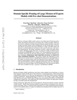 Domain-Specific Pruning of Large Mixture-of-Experts Models with Few-shot Demonstrations