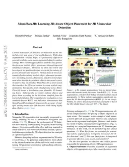 MonoPlace3D: Learning 3D-Aware Object Placement for 3D Monocular Detection